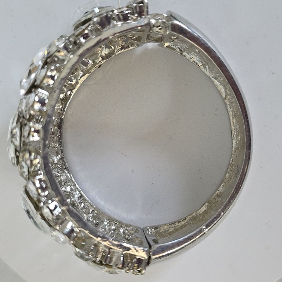 Vintage Statement Silver CZ Bling Clamper Hinge Bracelet - Picture 7 of 11